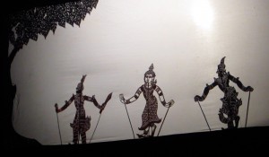 Traditional Cambodian shadow puppets, performed by local children