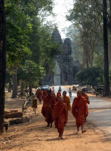 Monks at the North Gate of Angkor Thom