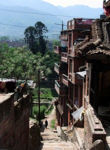 4-13-12 Bhaktapur alley with mountains