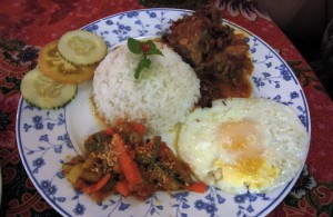 Nasi Lemak with pickled veg and fried egg