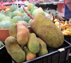 Huge jackfruit in grocery store