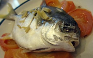 Poached fish with ginger