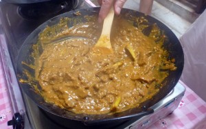 Add the coconut paste to this for a nearly finished beef rendang